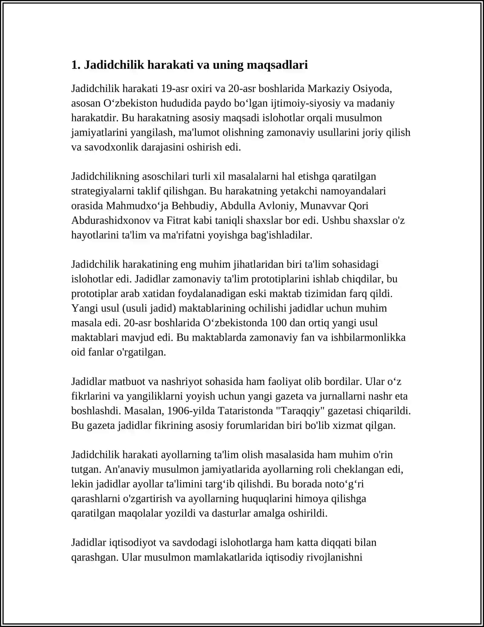 JADID MA'RIFATPARVARLARNING O'LKA IJTIMOIY-MA'NAVIY HAYOTIDA TUTGAN O'RNI(MUNAVVAR QORI', FITRAT, BEHBUDIY,AVLONIY) 3
