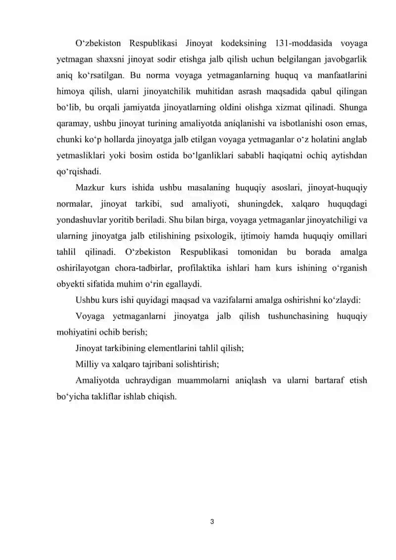 Voyaga yetmagan shaxsni jinoyat qilishga jalb etish uchub javobgarlik 3