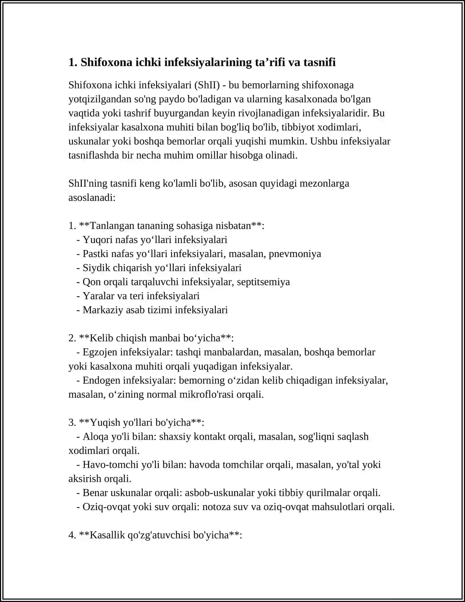 SHIFOXONA ICHKI INFEKSIYALARI KELIB CHIQISHI, PAYDO BOʼLISHINING EKZOGEN VA ENDOGEN OMILLARI 3