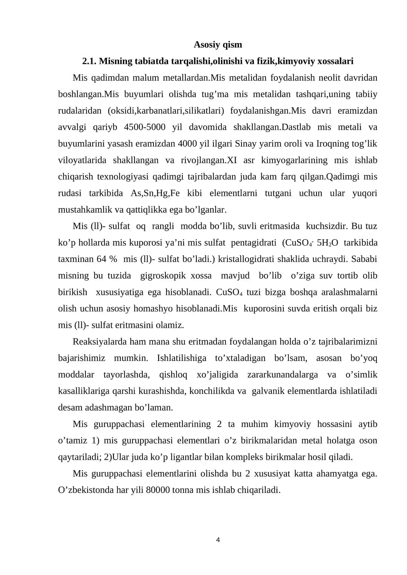 Mis (II)-sulfat tuzi. Olinishi va xossalari 3
