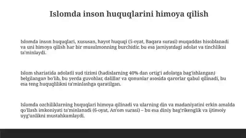 Islomda inson huquqlari himoyasi, ijtimoiy tenglik, adolat va tolerantlik 3