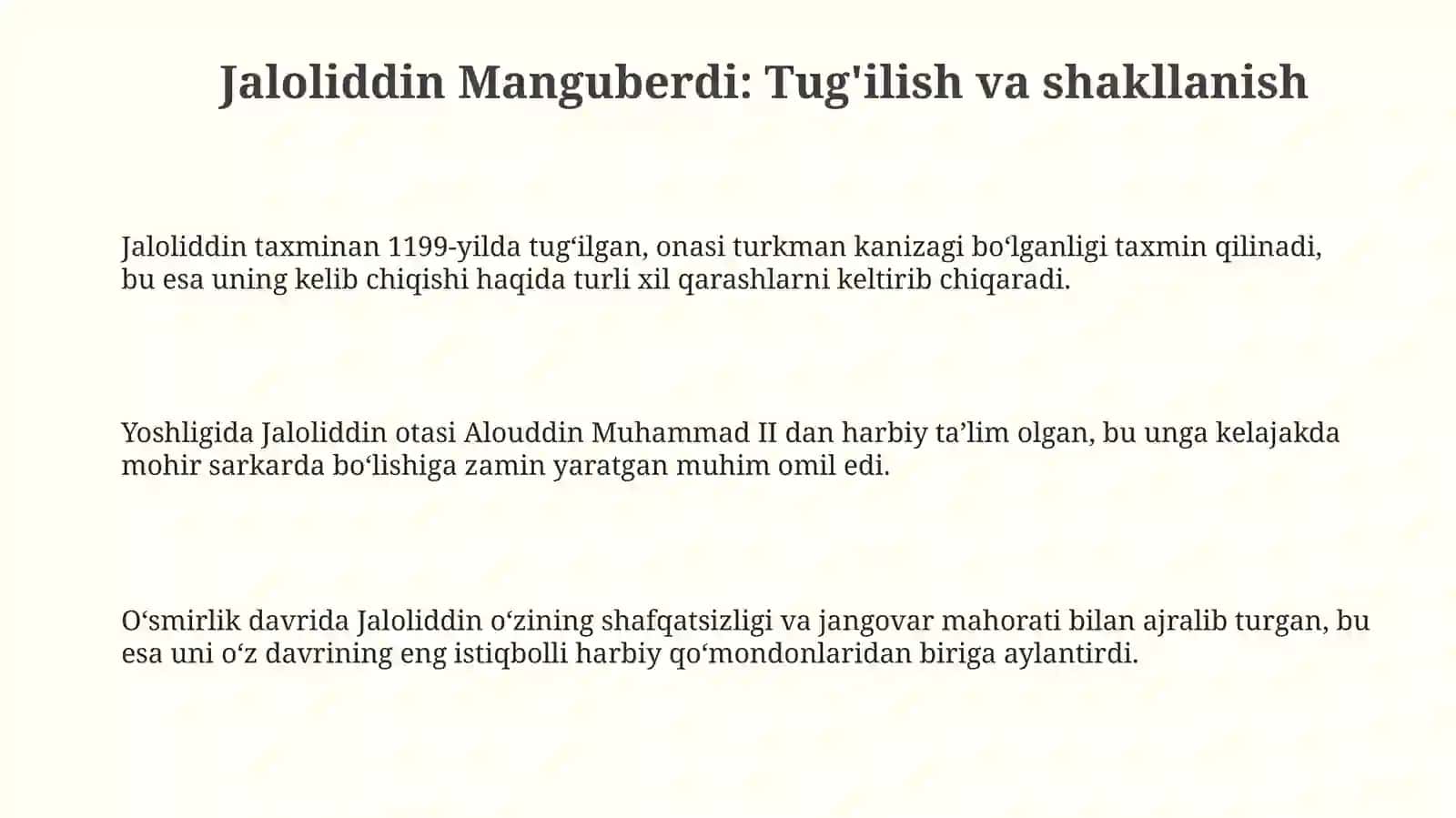 Jaloliddin Manguberdi: Tug'ilish va shakllanish 3