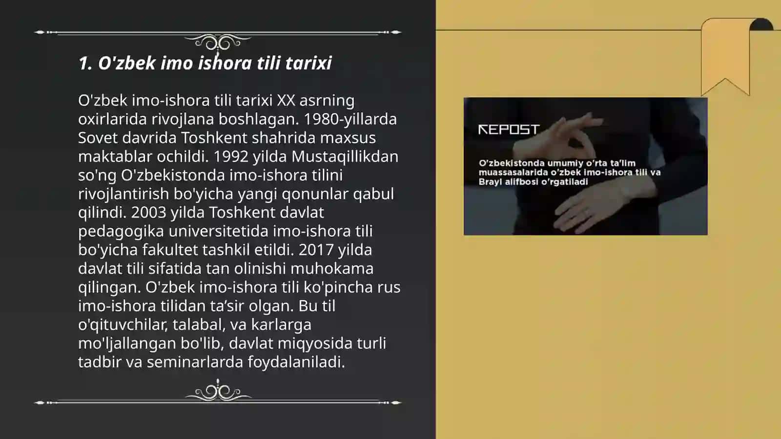 O'zbek imo ishora tili imo ishoralarning ma'nolarini ifodalash usuli 3