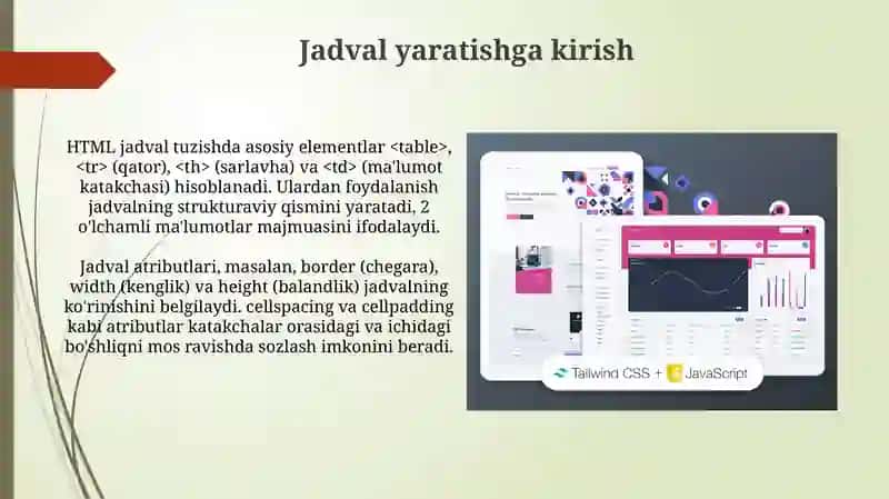 HTML tilida jadvallarhosilqilish 3