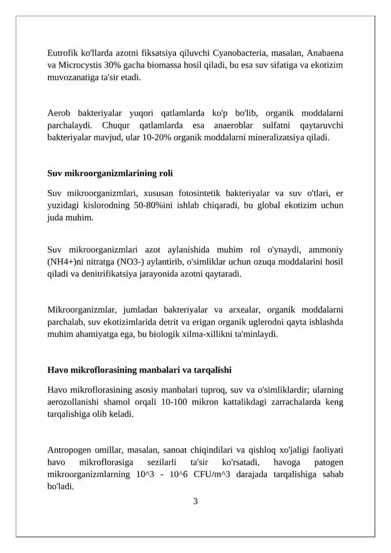 Mikroorganimzlar ekologiyasi,suv,havo,tuproq mikraflorasi 3