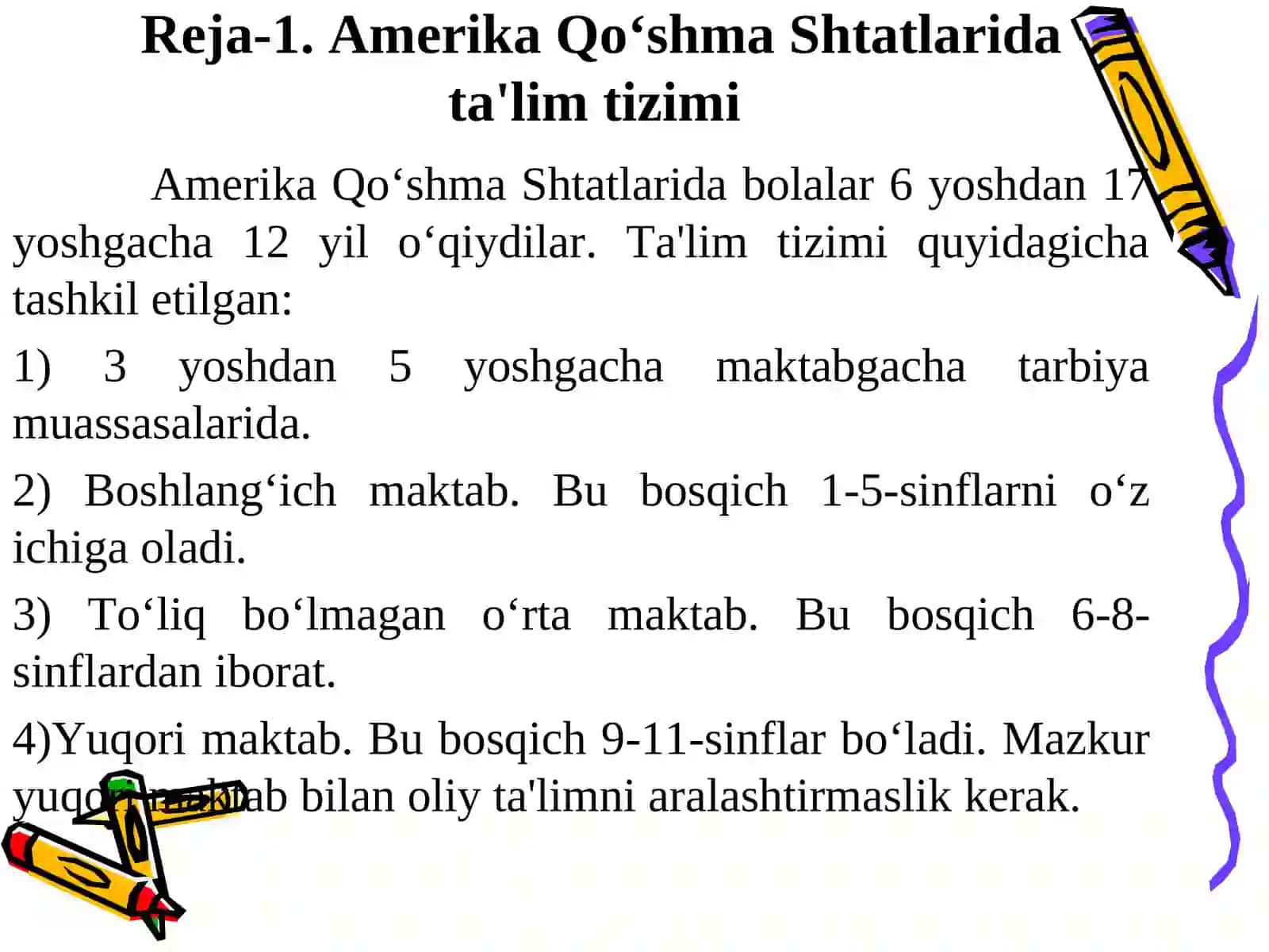 XIX asrning 2 yarmi - XX asrda jahon pedagogika fanining rivoji.Hozirgi davrda jahon mamlakatlari ta’lim tizimi va pedagogika fani rivoji.XX asr jahon ta’lim tizimidagi global tendensiyalar. Xalqaro loyihalar va ta’lim dasturlari 3