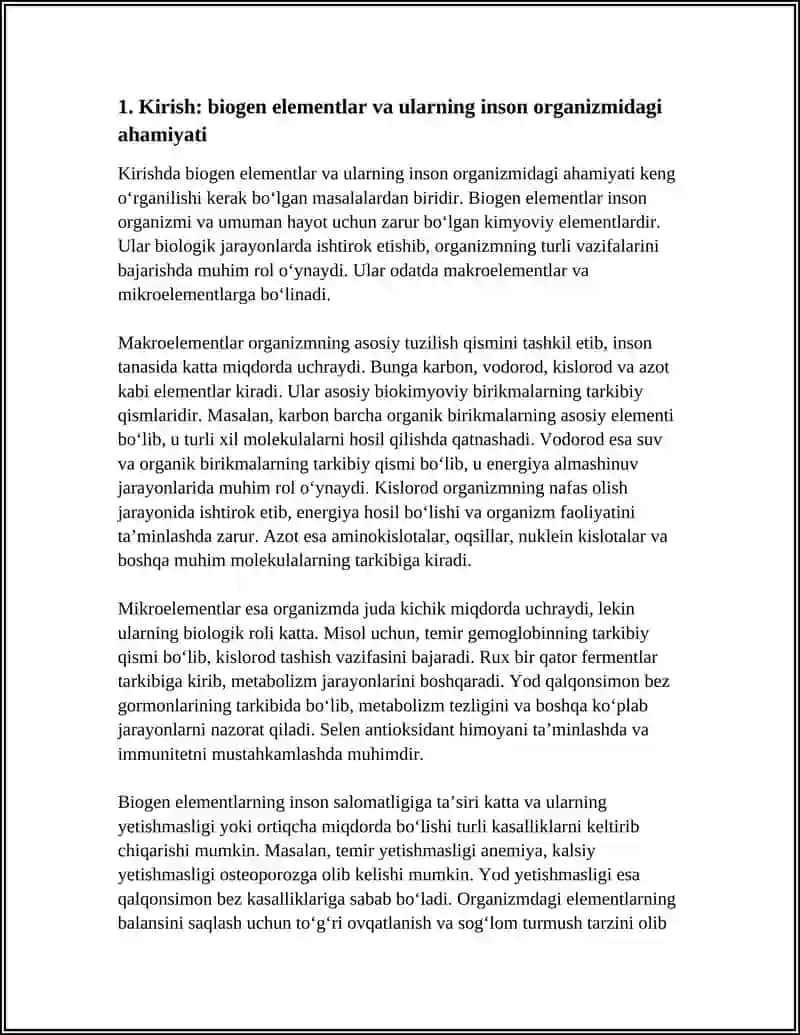 INSON ORGANIZMIDA BIOGEN ELEMENTLARNING BIOLOGIK ROLI MAVZUSIDA MUSTAQIL ISH PDF KORINISHIDA 3