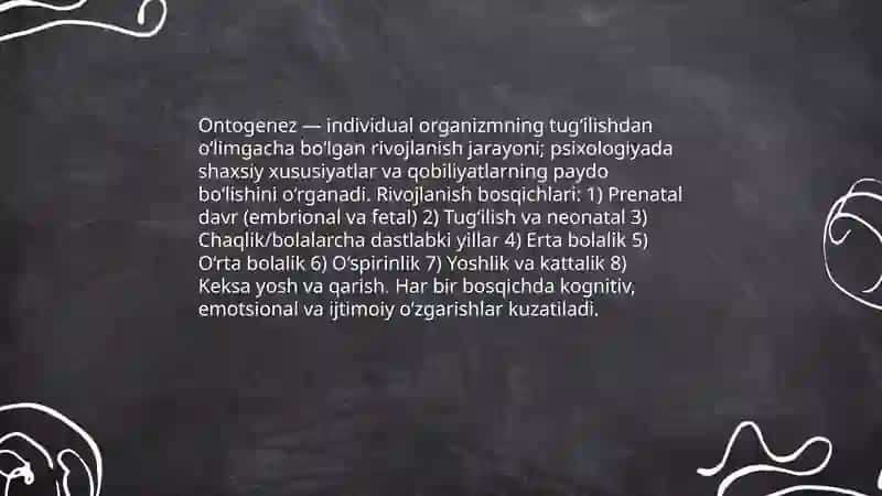Ontogenez psixologiyasidan 20 ta mustaqil ta’lim mavzusi 3