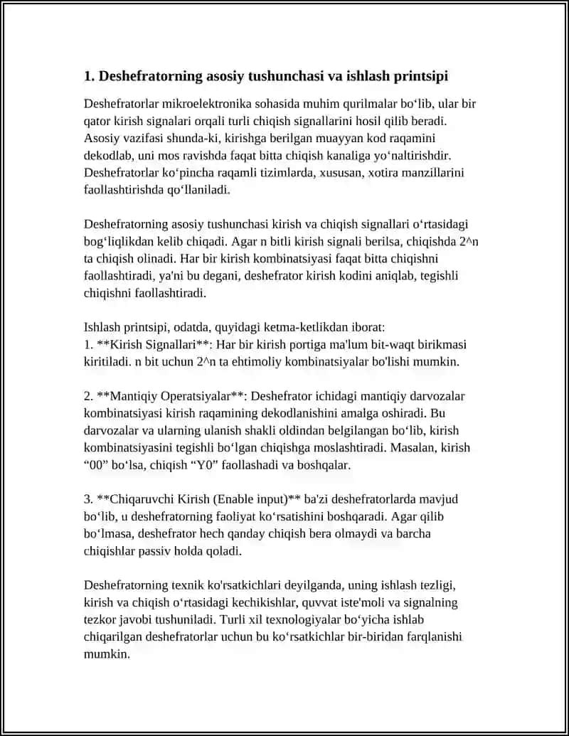 MIKROSXEMADAGI DESHEFRATORLARNING TEXNIK KOʻRSATKICHLARI VA TADBIQI 3