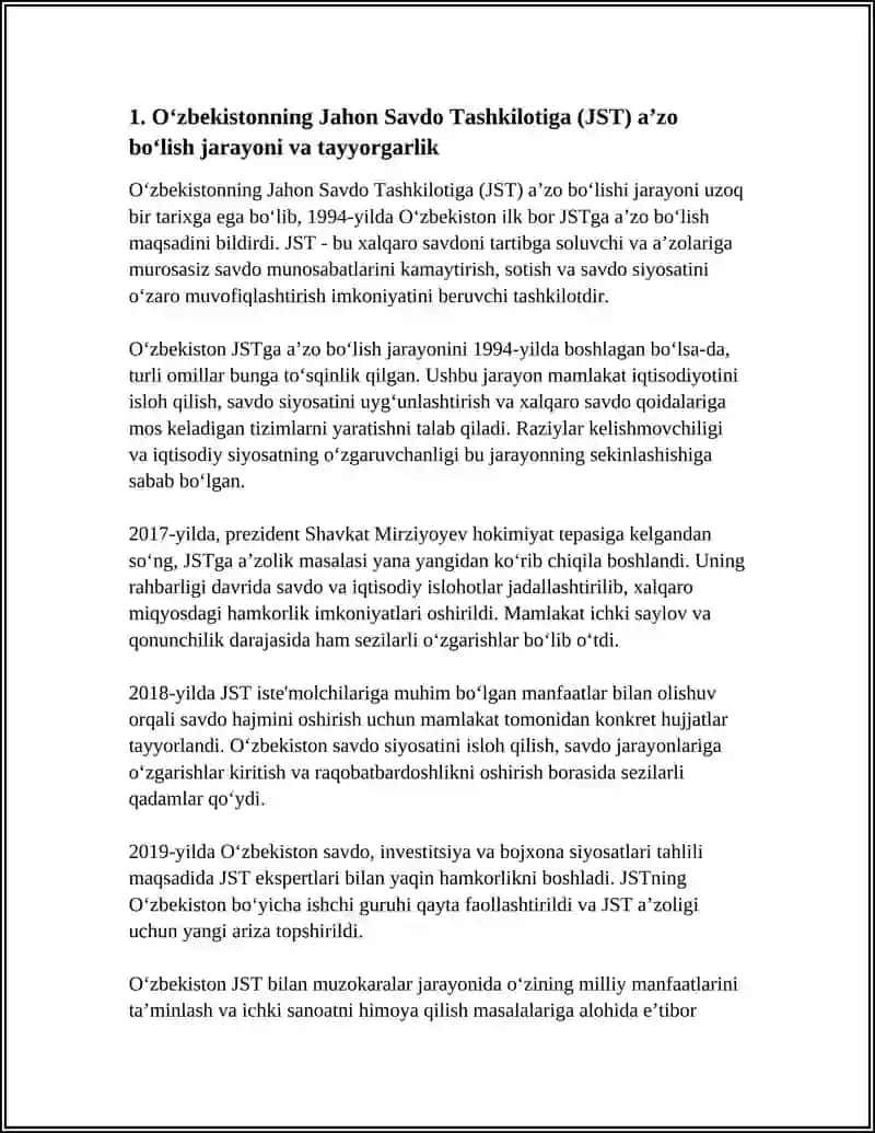O‘zbekiston va Jahon Savdo Tashkiloti (JST) munosabatlari 3