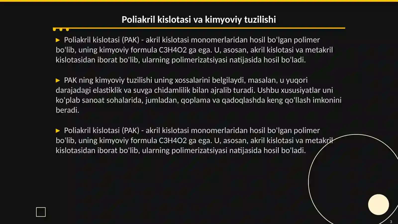 Poliakril kislotasi xosilalari. Polimer ishlab chiqarish texnologiyasi 3