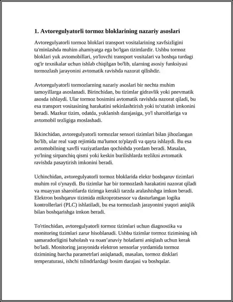 AVTOREGULYATORLI TORMOZ BLOKLARINI ISHINI TADQIQ QILISH 3
