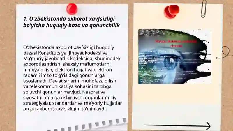 O'zbekistonda axborot xavfsizligining ma'naviy va huquqiy asoslari. Rahimberganova Sarvinoz 3