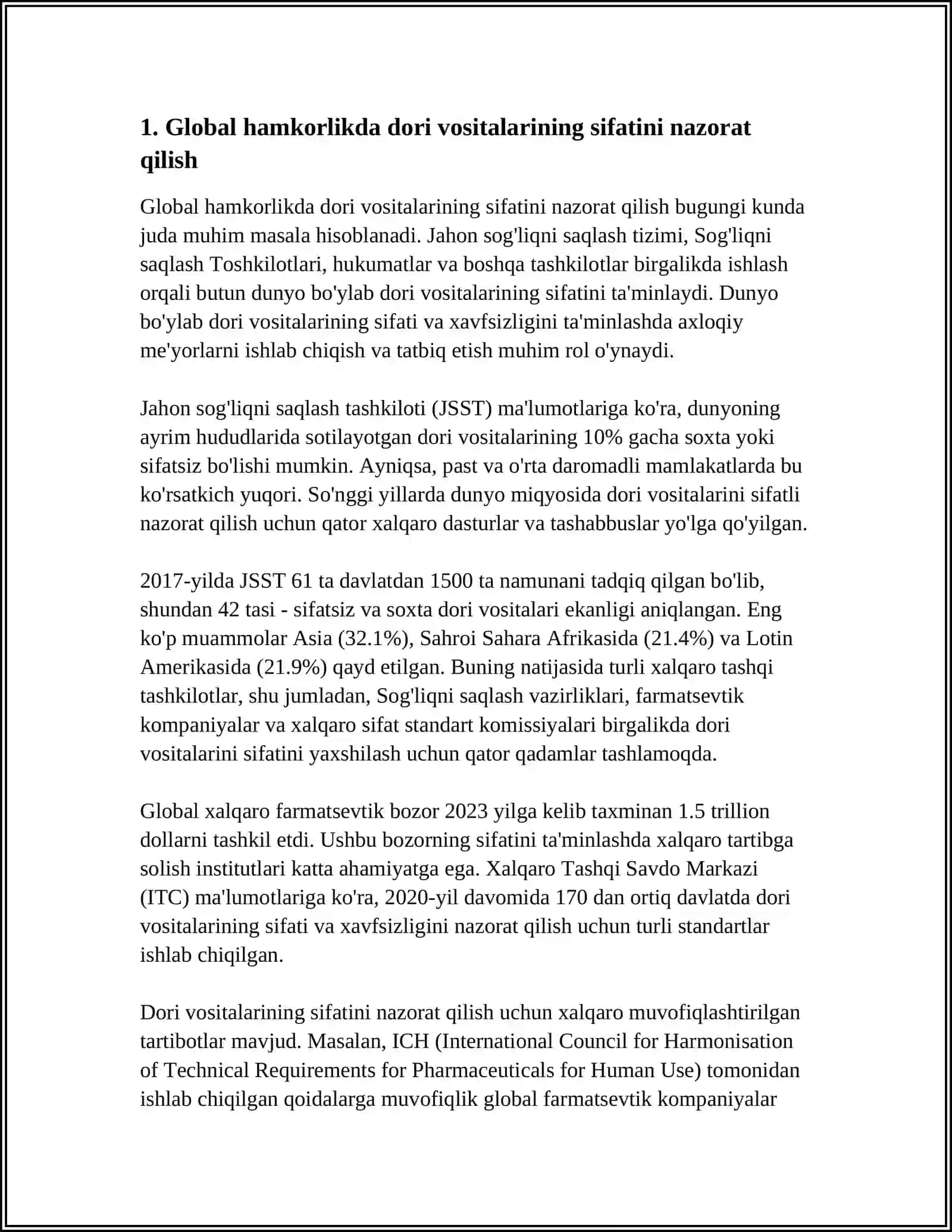 DORI VOSITALARINING SIFATINI TA'MINLASH BO'YICHA NAZORAT QILUVCHI ORGANLARNING GLOBAL HAMKORLIGI 3