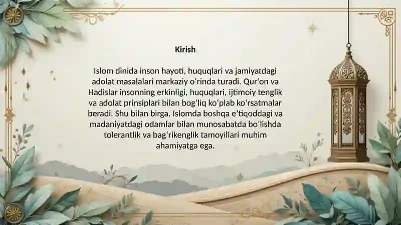 Islomda inson huquqlari himoyasi,ijtimoiy tenglik, adolat va tolerantlik 3