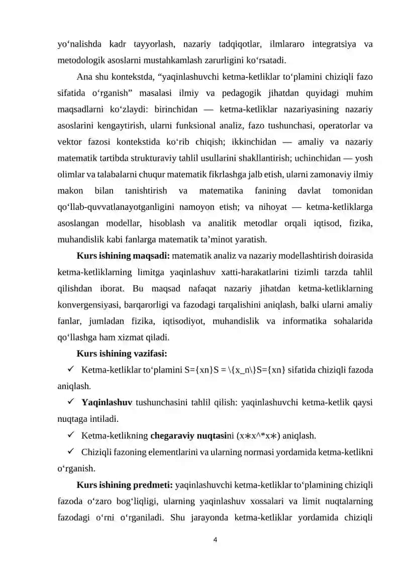Yaqinlashuvchi ketma-ketliklar to‘plamini chiziqli fazo sifatida o‘rganish 3