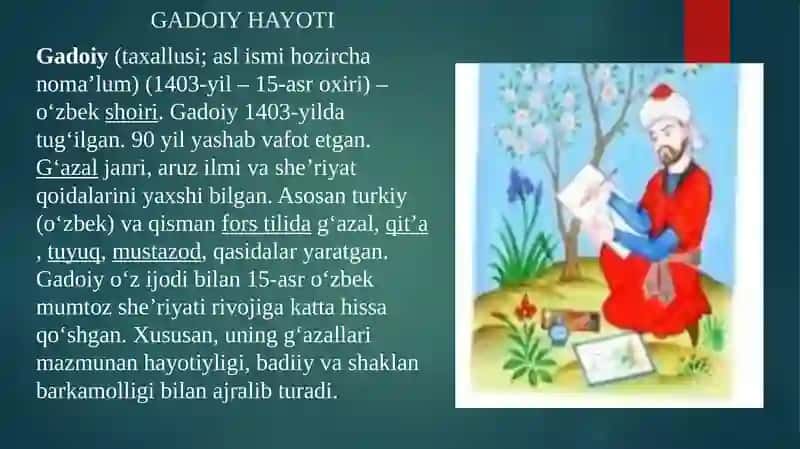 Gadoiy va Sakkokiy jodining janr xususiyatlari 3