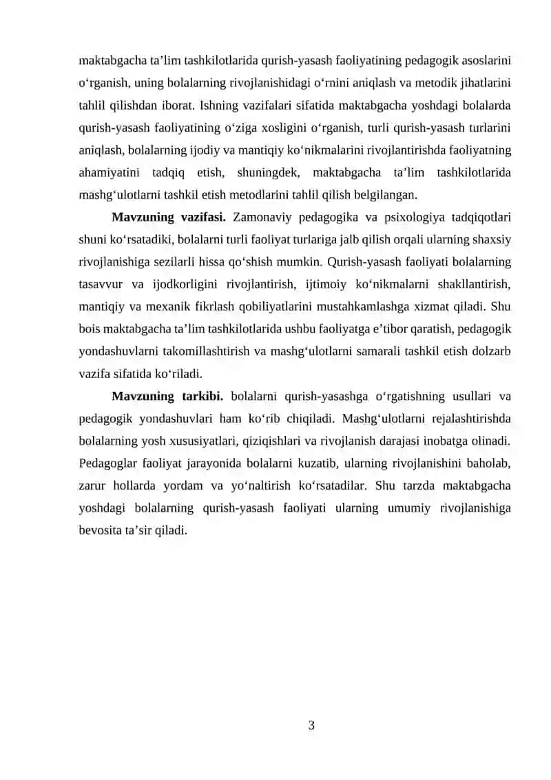 Maktabgacha ta'lim tashkilotlarida qurish yasash 3