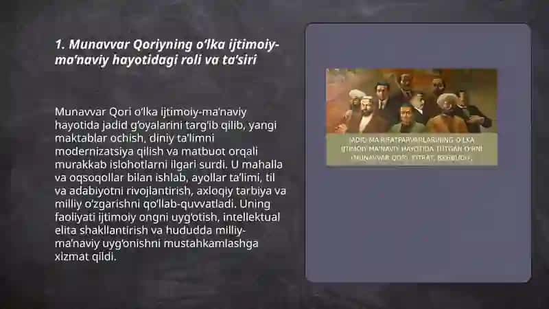 Munavvar Qoriyning o‘lka ijtimoiy-ma’naviy hayotidagi roli va ta’siri 3