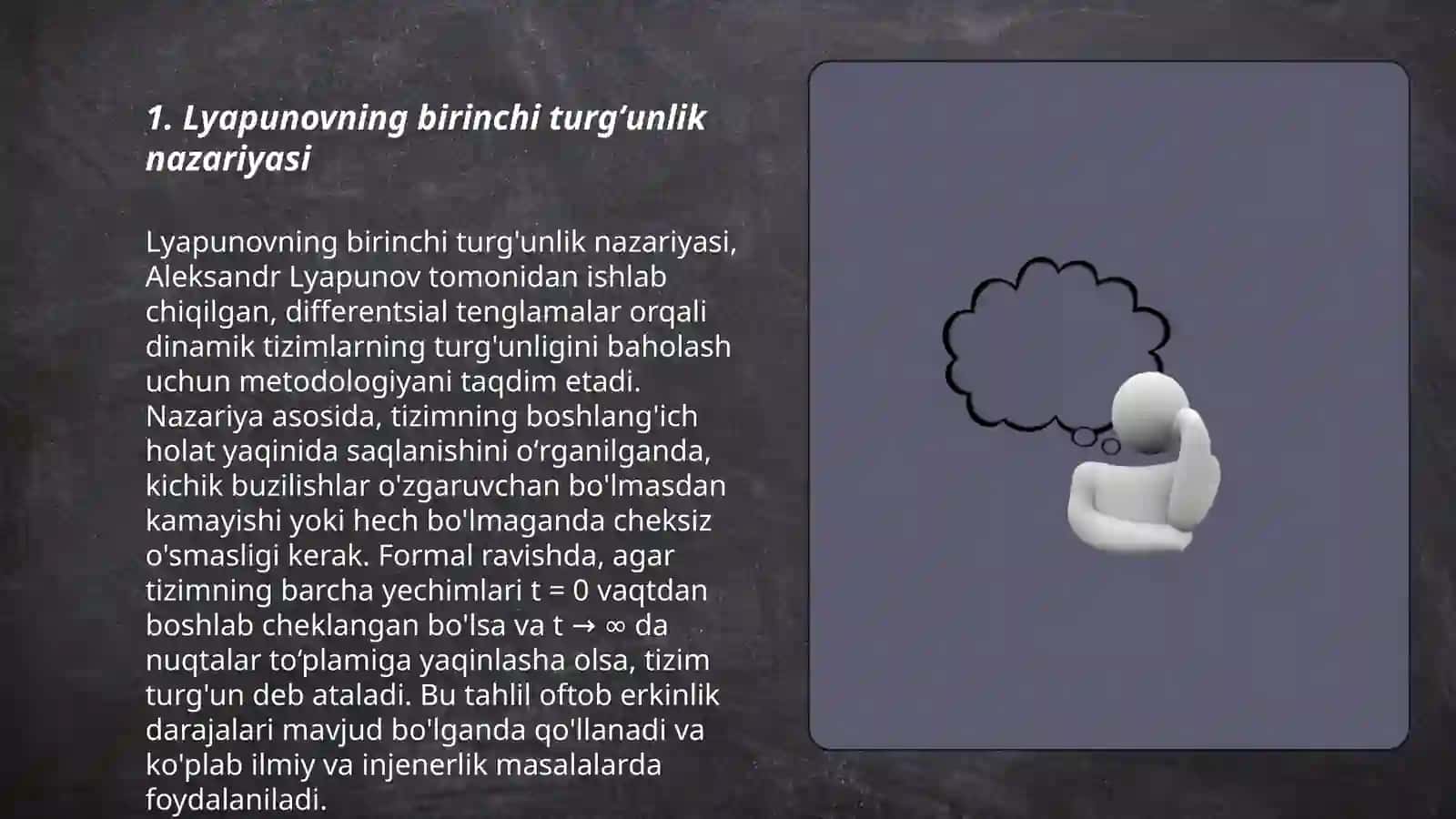 Lyapunovning birinchi turgʻunlik nazariyasi 3