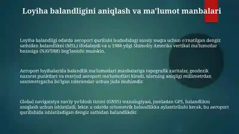 Loyihaviy balandlikni aniqlash va geodezik tayanch 3