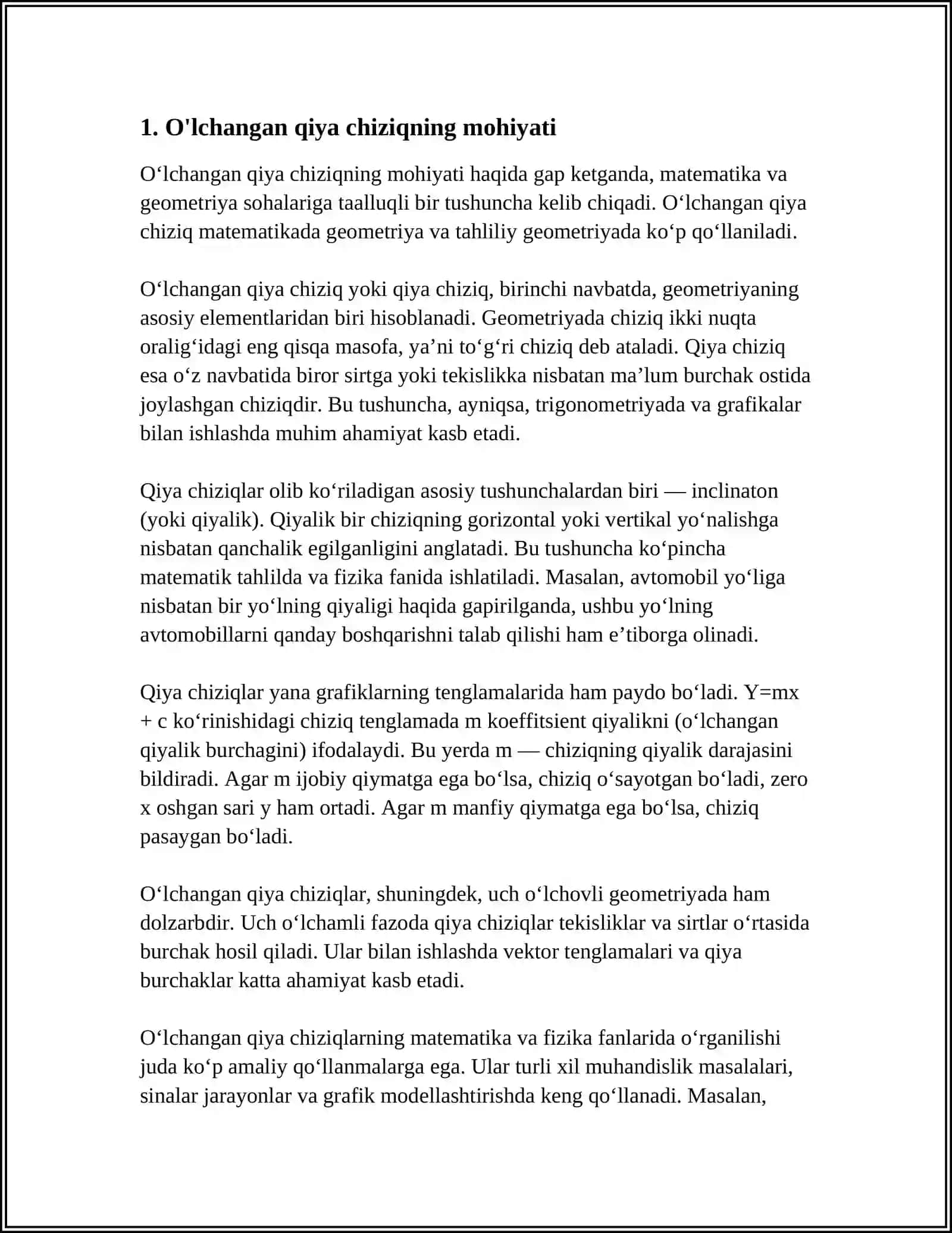 O‘lchangan Qiya Chiziqning Gorizontal Quyilishini Aniqlash 3
