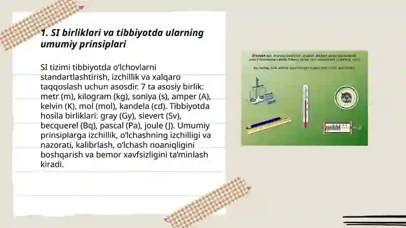 Xalqaro o‘lchov birliklar tizimasi (SI) va tibbiyotda ularning qo‘llanilishi 3