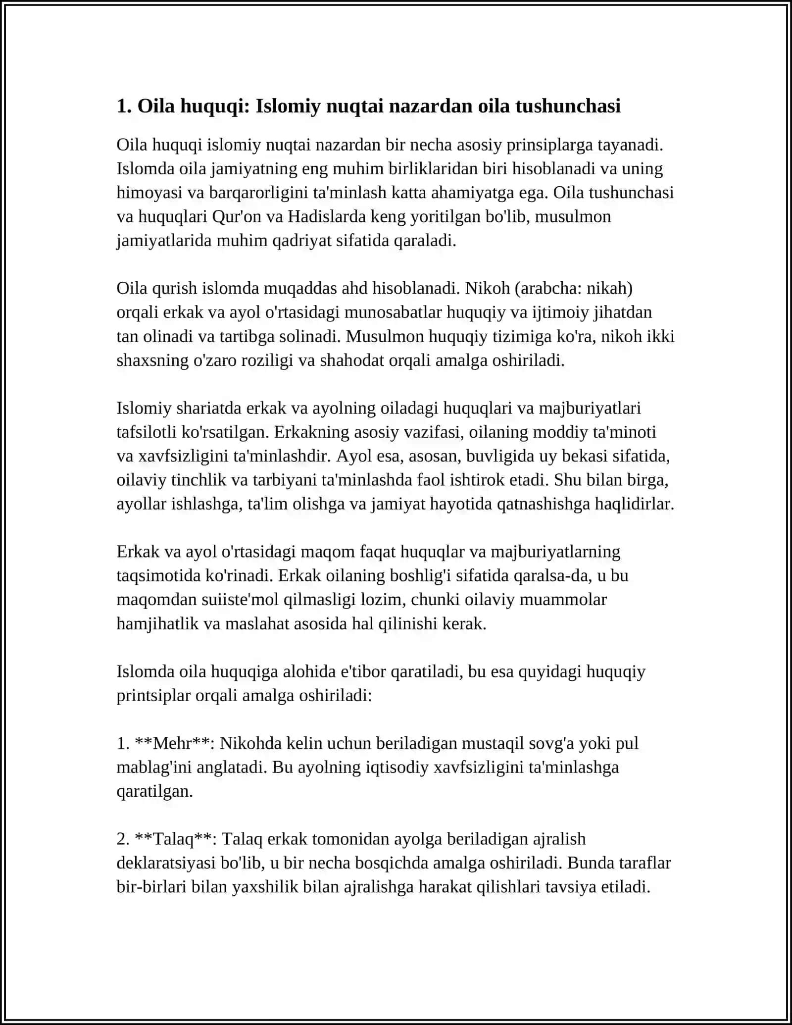 ISLOM HUQUQSHUNOSLIGIDA OILA, NIKOH, TALOQ IDDA ZIHOR TUSHUNCHALARI HAQIDA 3