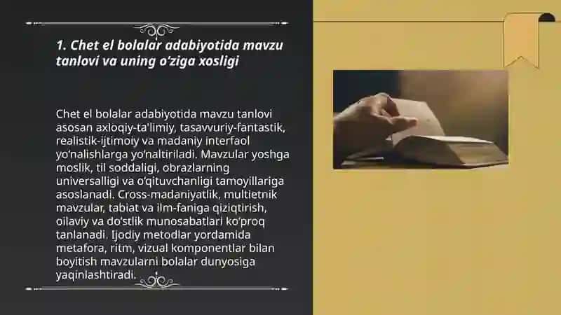 Chet el bolalar adabiyoti namoyondalari ijodining o‘ziga xos xususiyatlati va yetakchi tamoyillari 3