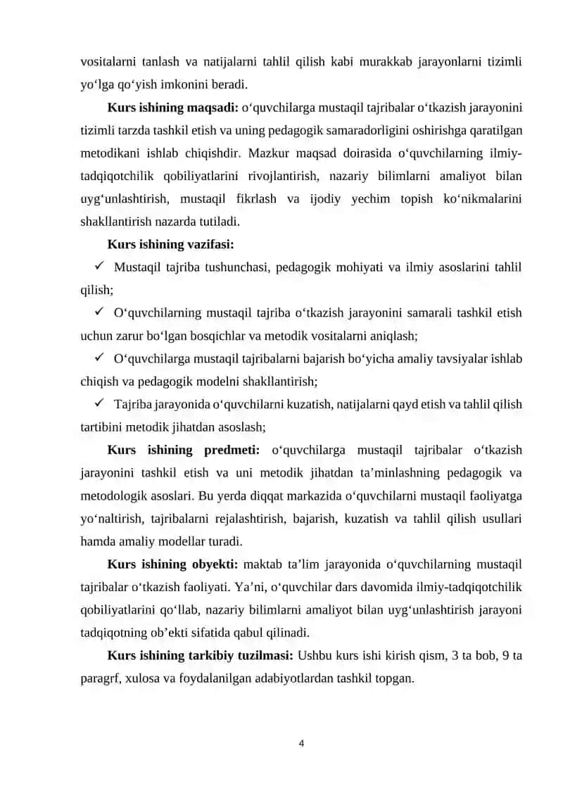 O‘quvchilarga mustaqil tajribalar o‘tkazish metodikasini yaratish 3