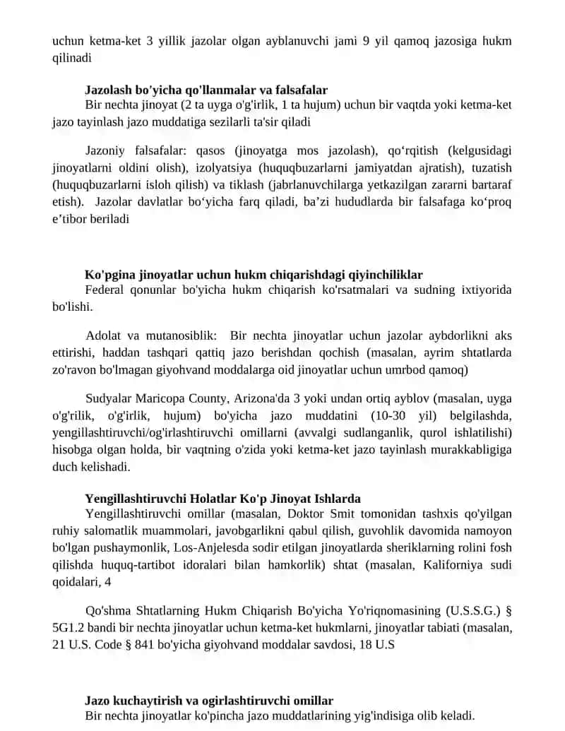 Bir necha jinoyat sodir etganlik uchun jazo tayinlash 3