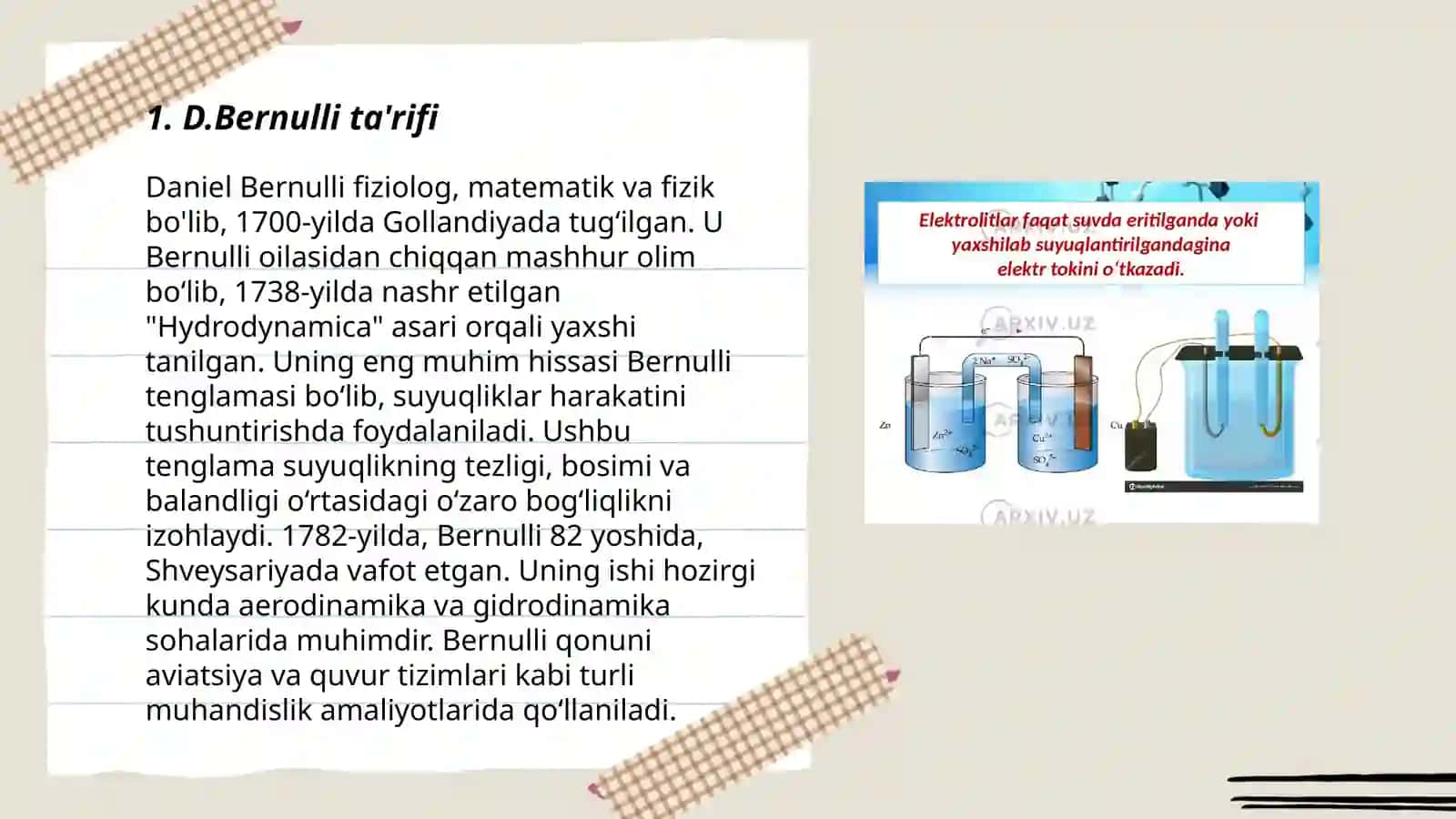 Ideal suyuqlikning elementlar oqim naychasi uchun D.Bernulli tenglamasi 3
