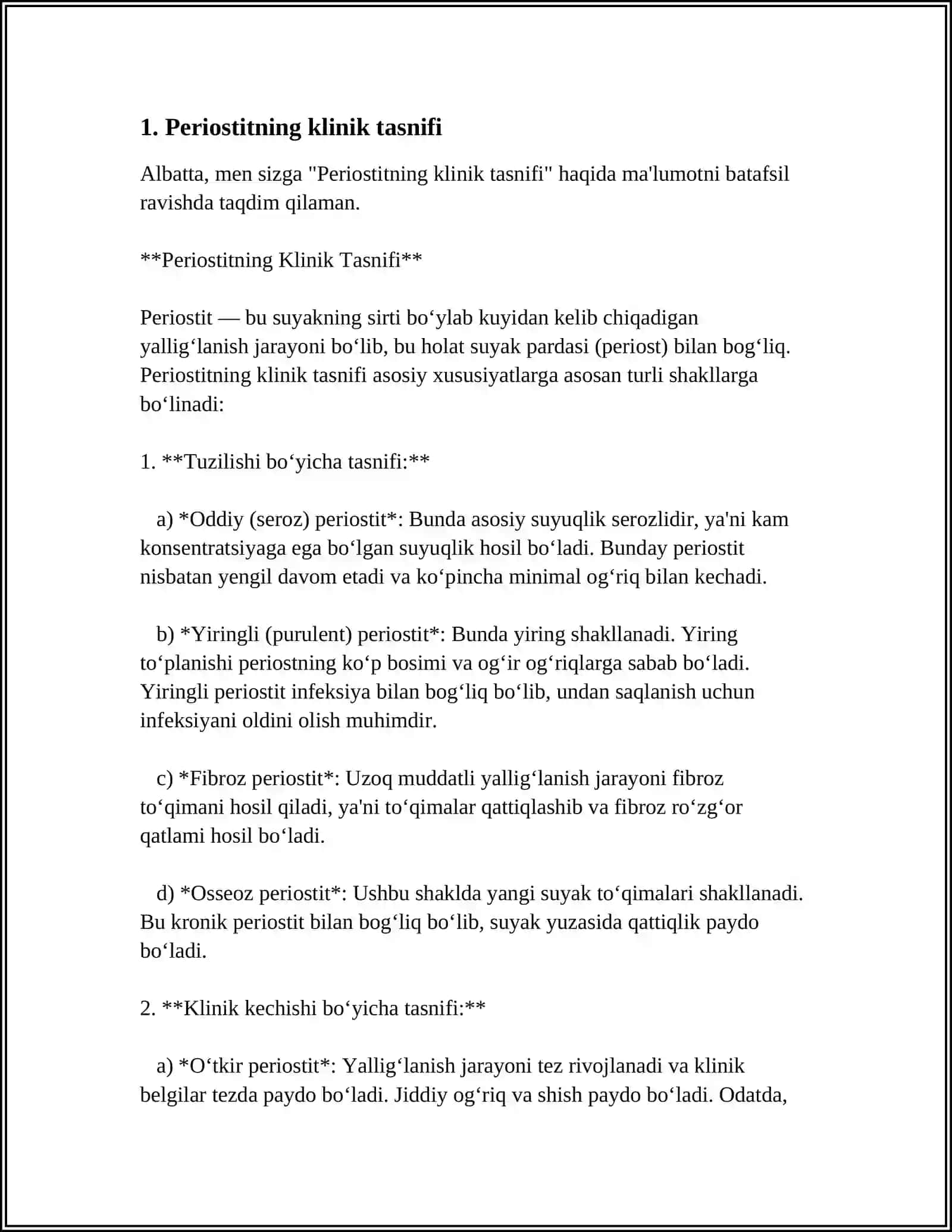 PERIOSTIT, ABSSESS, FLEGMONA TASNIFI KLINIKASI TASHXISI VA DAVOLASH. ODONTOGEN OSTEOMIELIT TASNIFI KLINIKASI TASHXISI VA DAVOLASH, ASORATLARI 3
