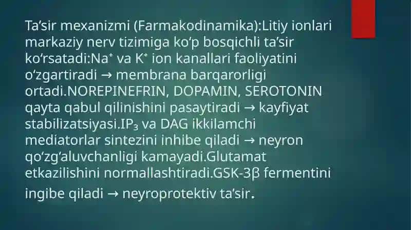 Litiy tuzlari sedativ vositalar parkinsonni davolovchi vositalar epilipsiyaga qarshi dori vositalar 3