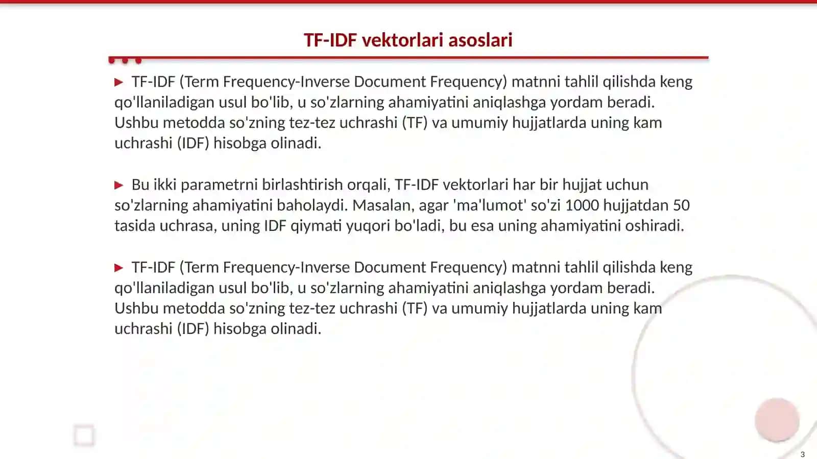 TF-IDF vektorlari va lemmatizatsiya 3
