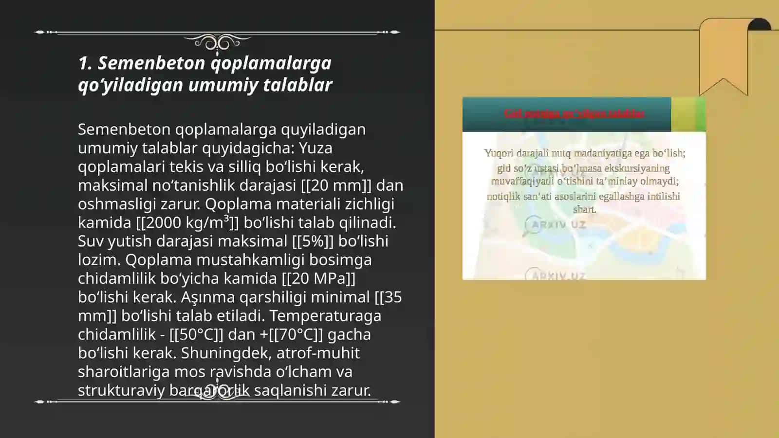 Semenbeton qoplamalariga qoʻyilgan talablar 3