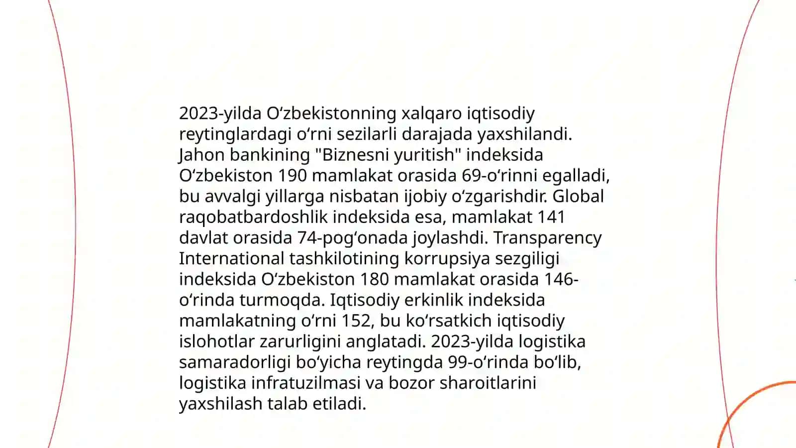 Iqtisodiy va ijtimoiy sohadagi ustuvor xalqaro reytinglar va ularga Oʻzbekistonning integratsiyalashuvi 3