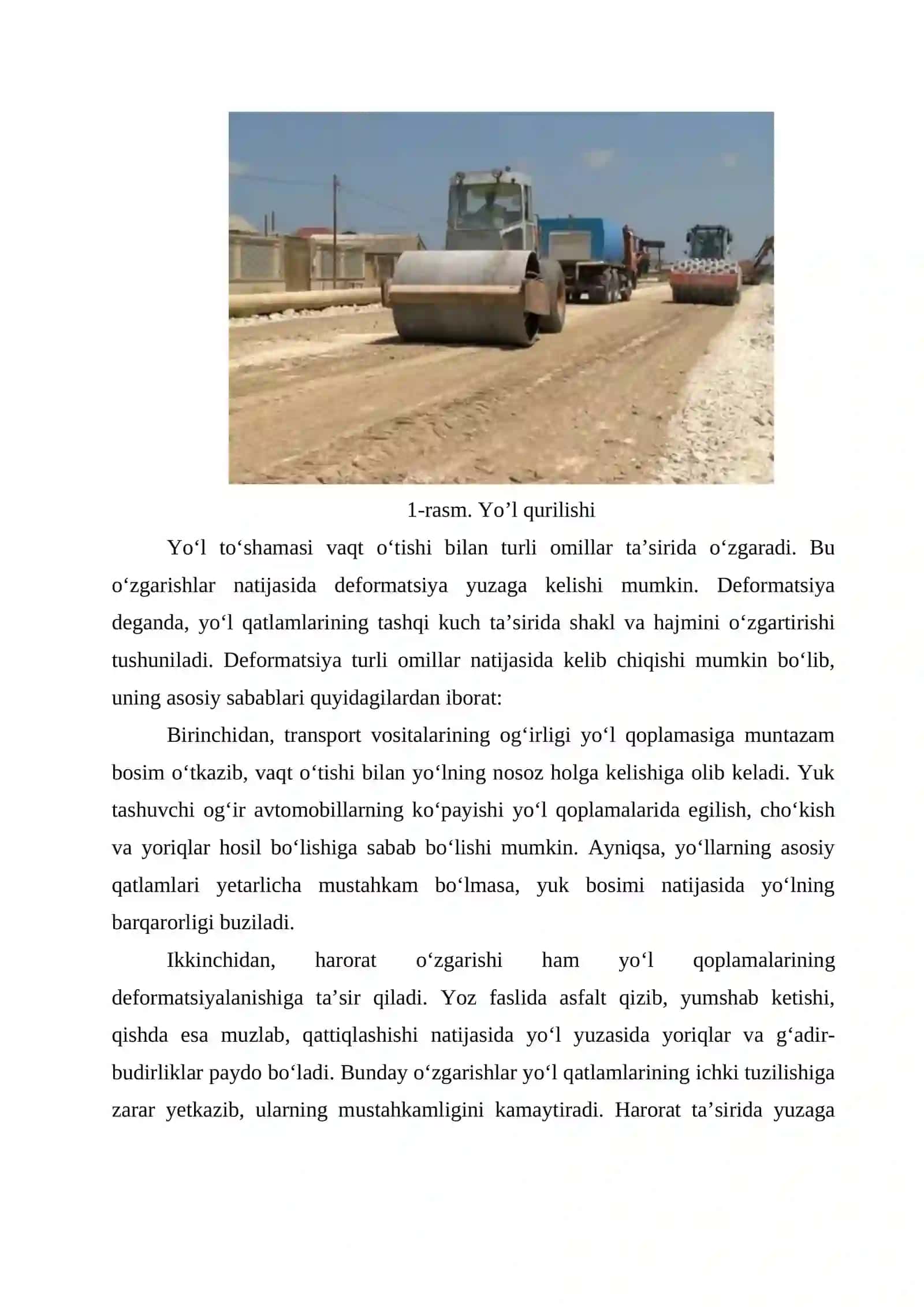 Yo‘l to‘shamasi deformatsiyalanishiga qatlamlar materiali tuzilishining ta’siri 3