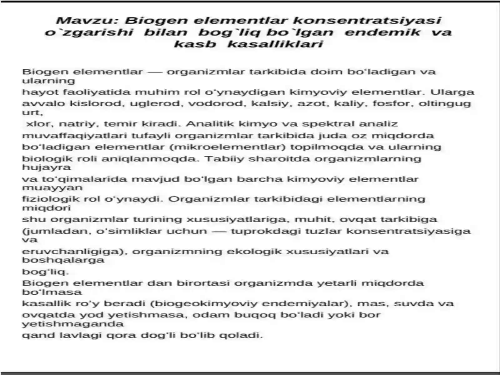 Biogenelementlar konsentratsiyasi oʻzgarishi bilan boʻlgan endi mekvakas 3