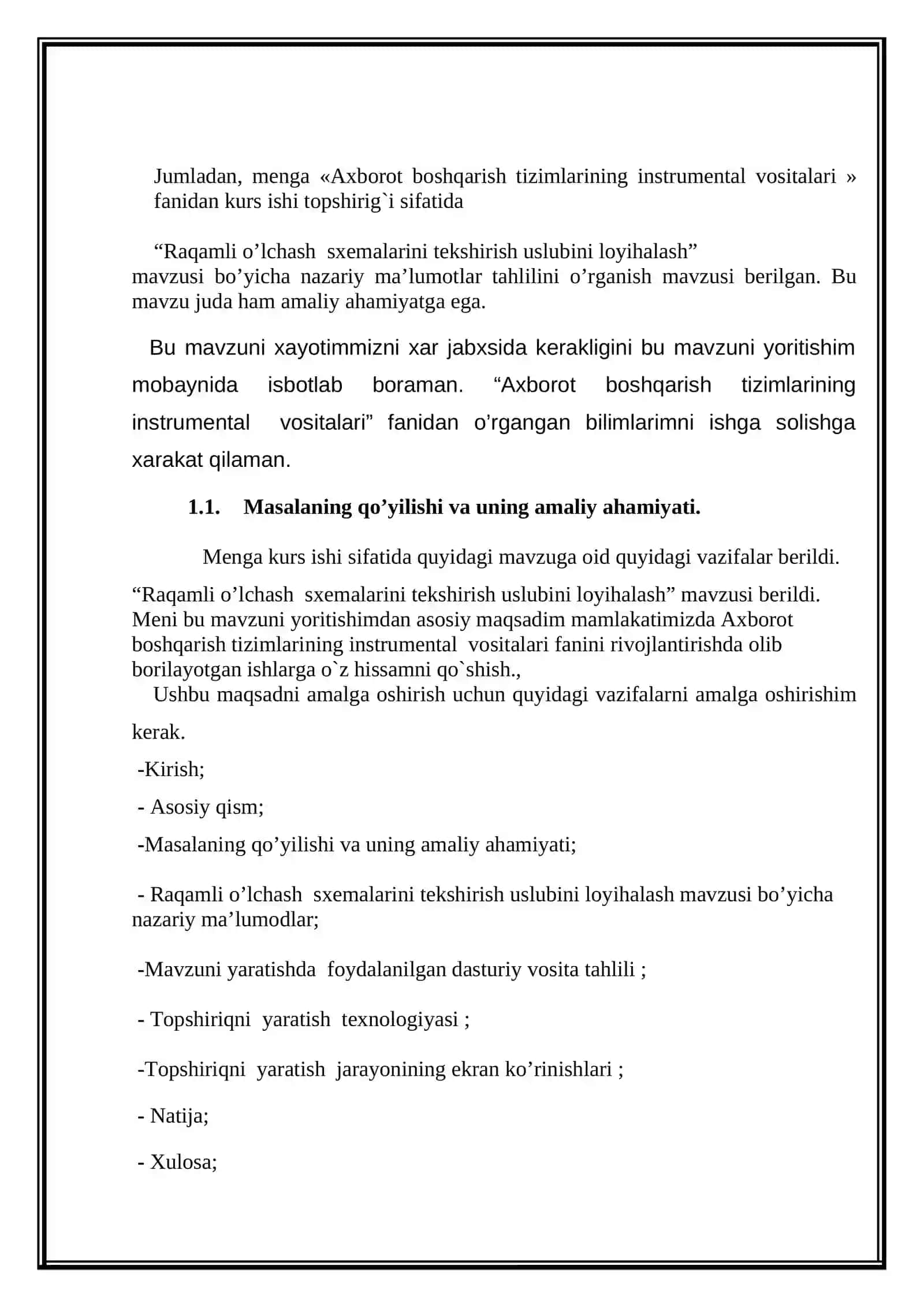 Raqamli o’lchash sxemalarini tekshirish uslubini loyixalash 3