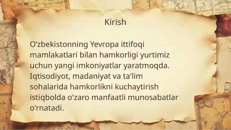O'zbekistonning Yevropa ittifoqi mamlakatlari bilan istoqbolli hamkorliklari 3