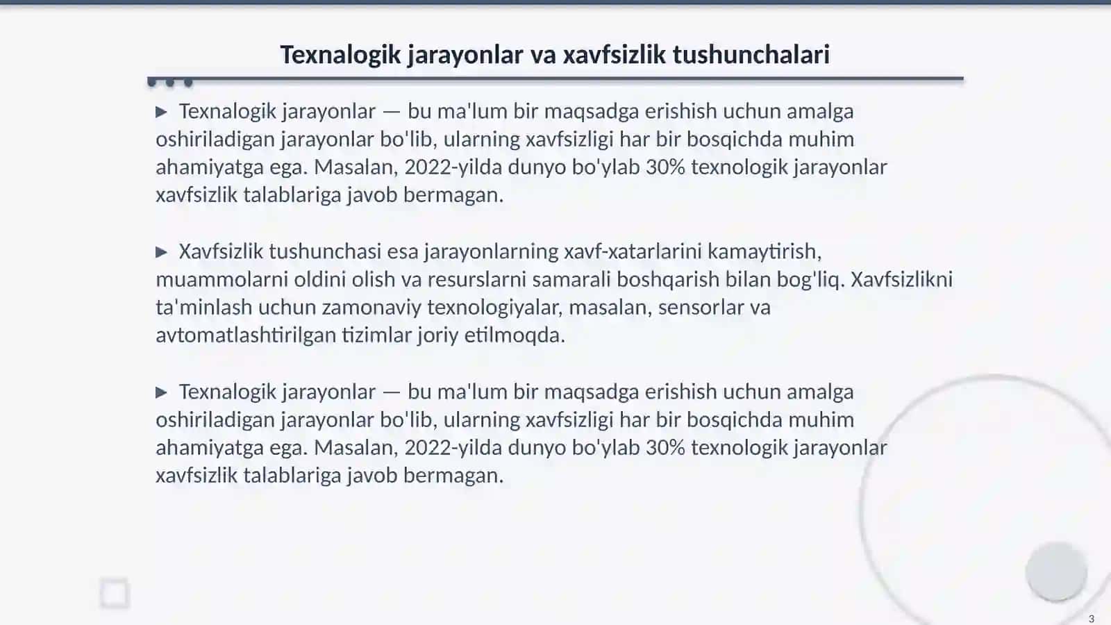 Texnalogik jarayonlardagi rejimlarni xavfsizlik talablariga javob berishini tahlil qilish 3
