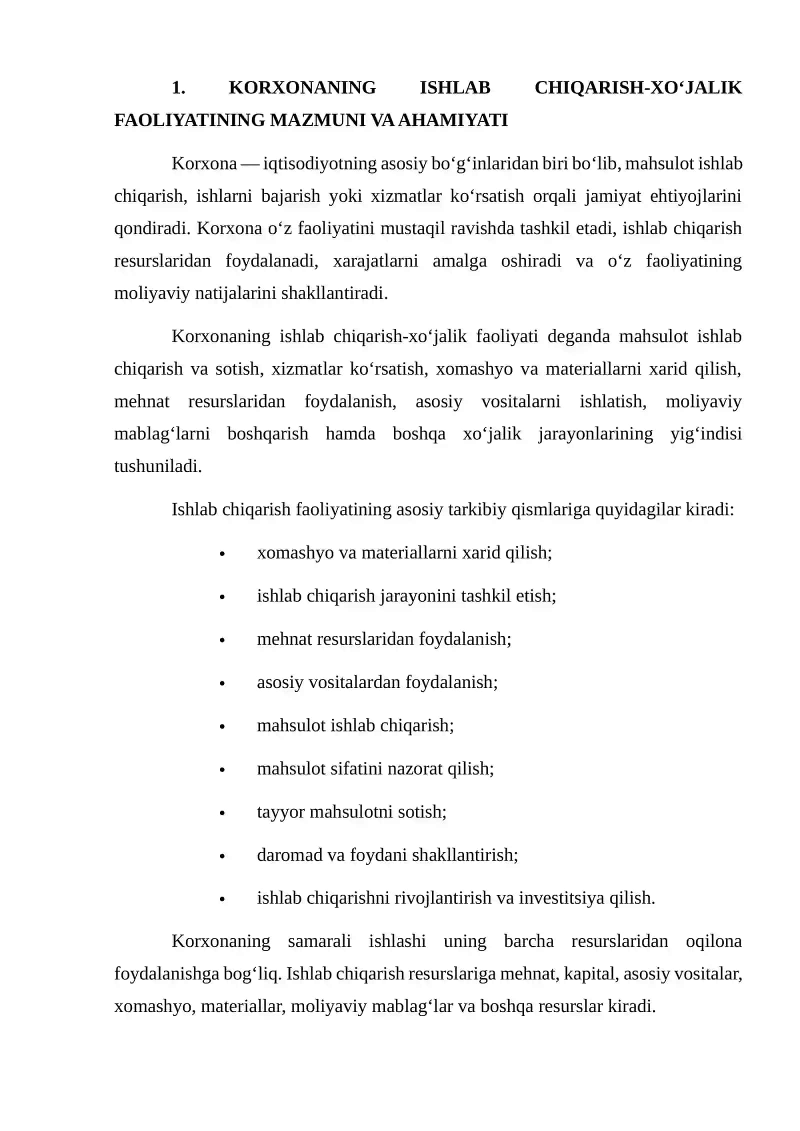 Korxonaning Ishlab Chiqarish-Xo‘jalik Faoliyatini Baholashda Iqtisodiy Ko‘rsatkichlarning O‘rni 3