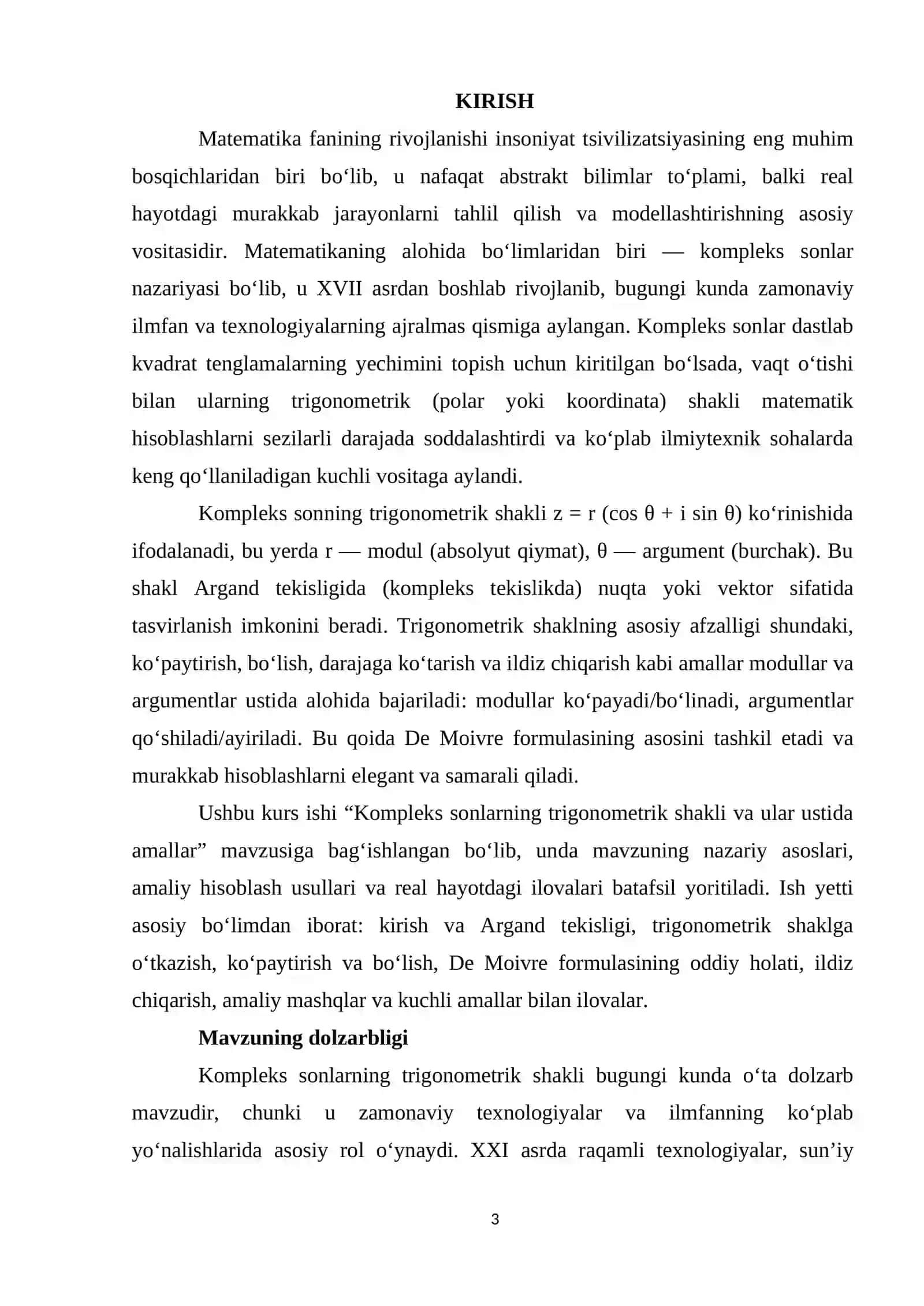 Kompleks sonlarning trigonometrik shakli, ular ustida amallar 3