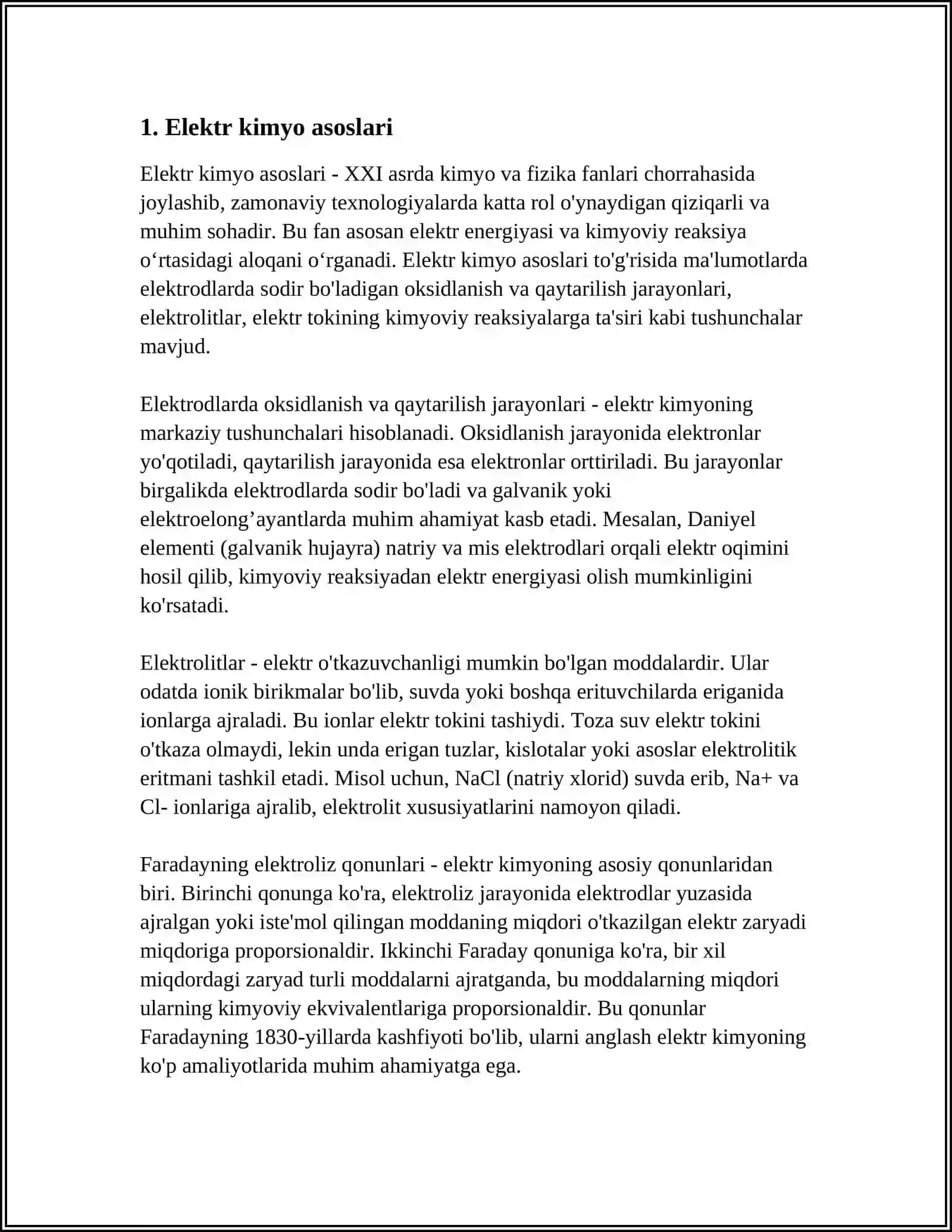 ELEKTR KIMYO ASOSLARI. ELEKTR ÒTKAZUVCHANLIK. KONDUKTOMETRIYA 3