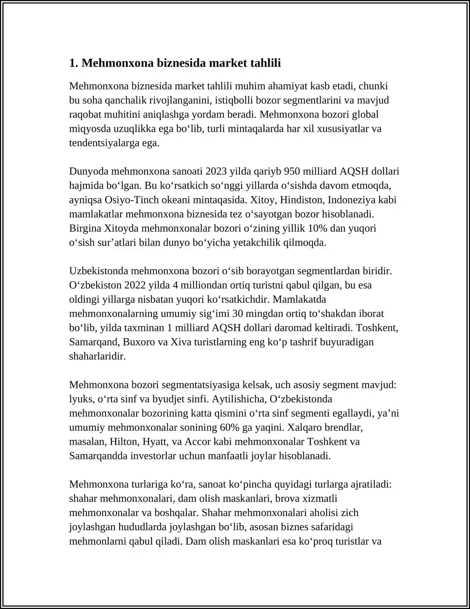 MUSTAQIL ISH Mavzu: MEHMONXONA BIZNESIDAGI RAQOBAT 3