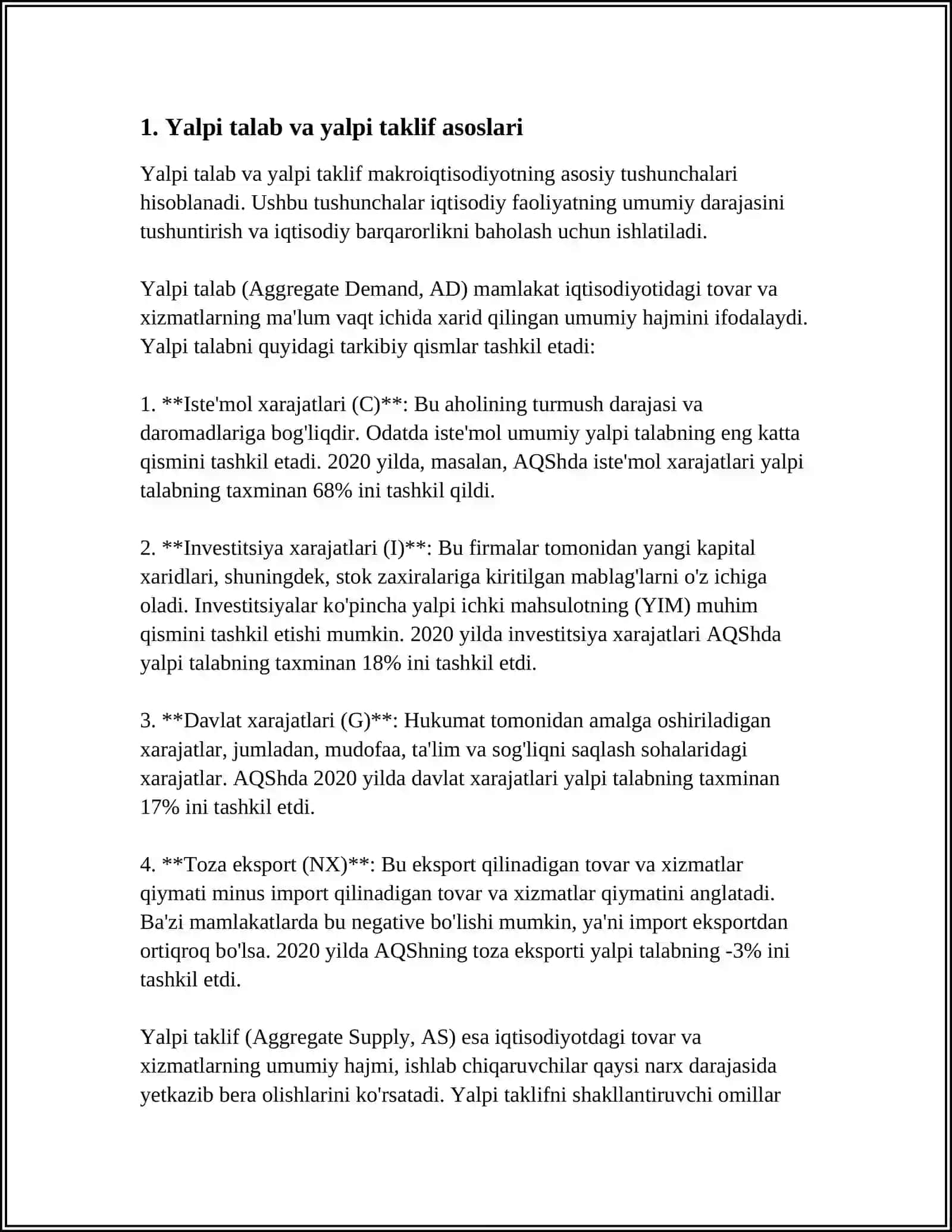 Yalpi talab va yalpi taklif asoslari 3