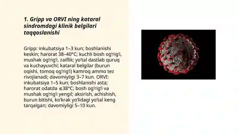 Kataral sindrom bilan kechuvchi yuqumli kasalliklar qiyosiy tashxisoti (Gripp,ORVI) 3