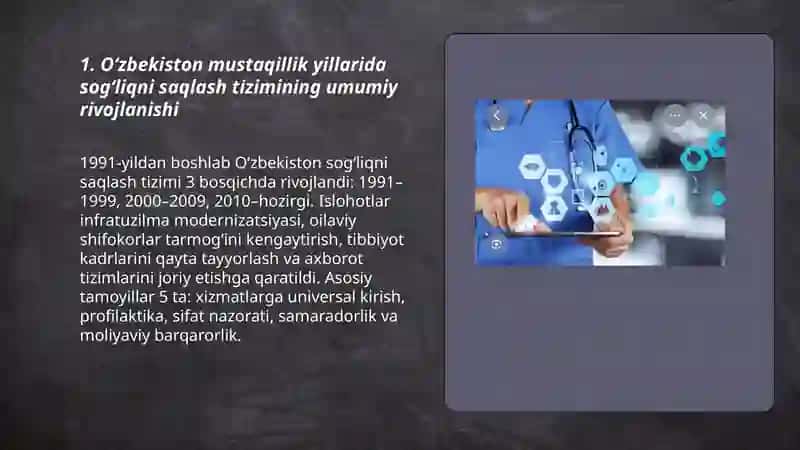 O‘zbekiston mustaqillik yillarida sog‘liqni saqlash tizimining umumiy rivojlanishi 3