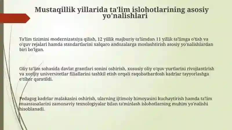 Mustaqillik Yillarida Ta'lim Sohasidagi Islohotlar 3